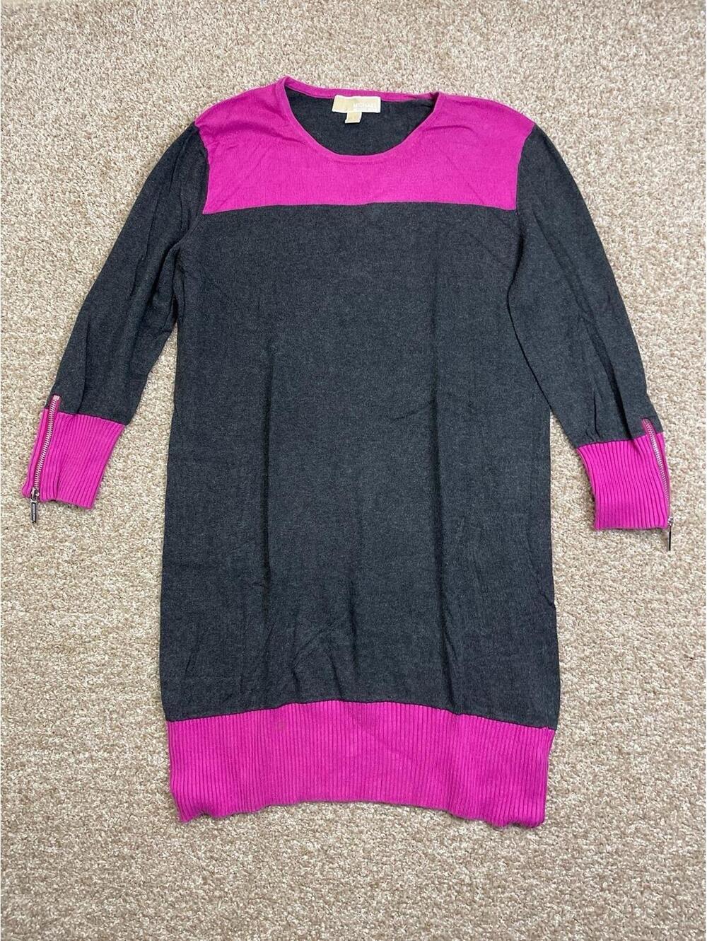 MIchael Kors Sweater Dress Size L Gray and Hot Pink Color Block